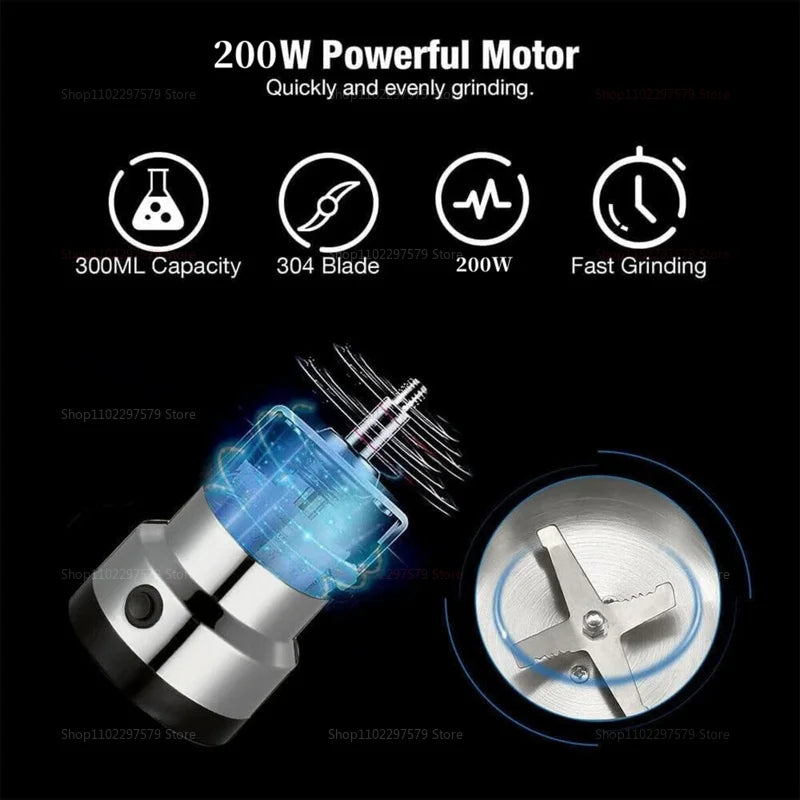 220V/110V Electric Coffee Spice Grinder 4-Blade Mini Grain Mill 300ml Ultra-Fine Baby Food Maker Handheld Kitchen Appliance
