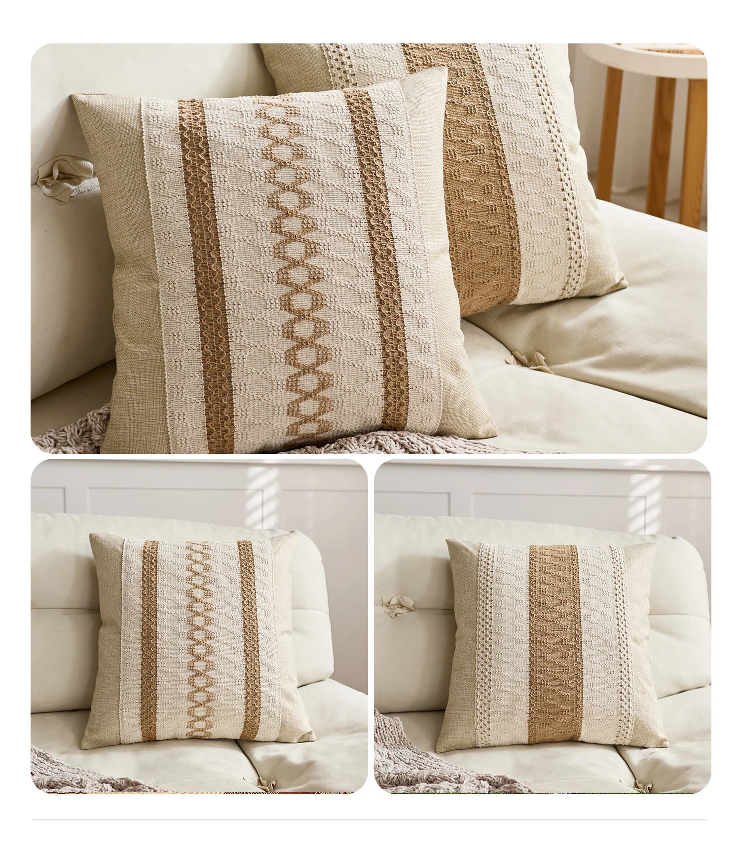 1pc Cotton Linen Bohemian Macrame Crochet Pillowcase 18 * 18inch with Tassels Style for Weddings, Dining, Parties, and HomeDecor