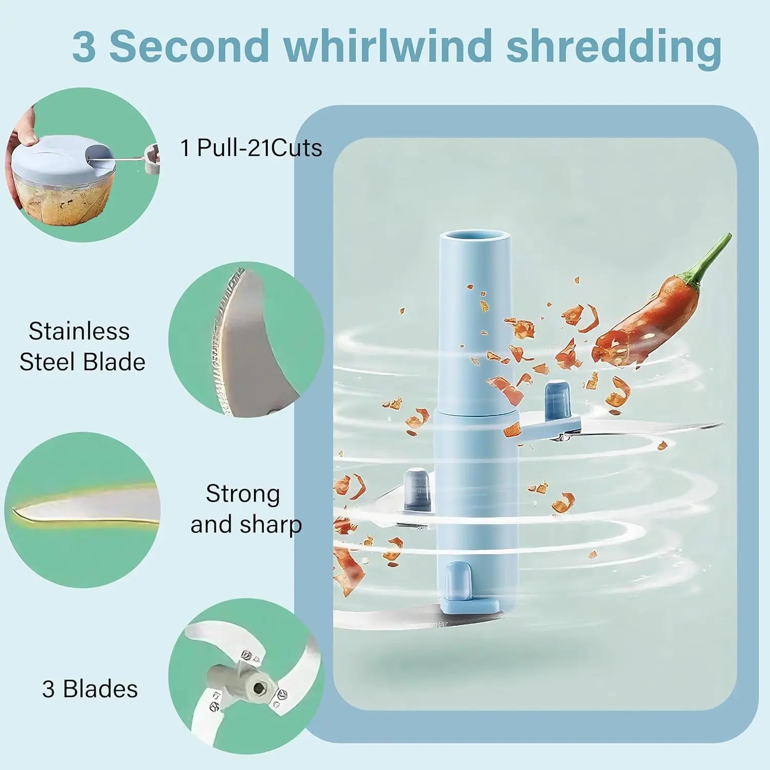 Manual Garlic Press and Vegetable Cutter - Multi-purpose Garlic Mincer, Nut Crusher, Hand Food Slicer, and Pull String Veggie Di