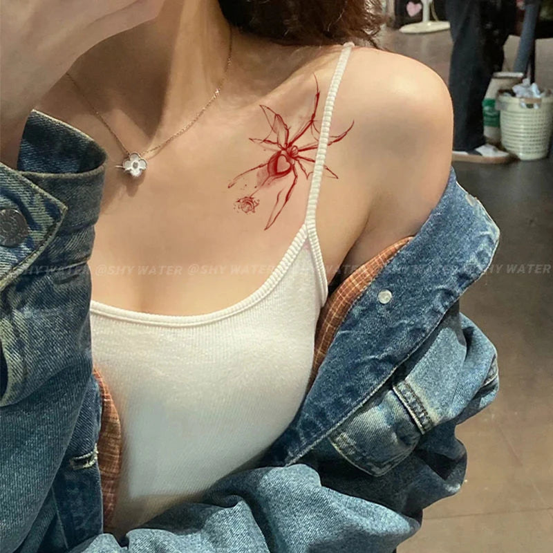 Spider Temporary Tattoo Stickers Butterfly Rose Flower Tatoo Y2K Cute Tatto Art Fake Tattoos for Women Sexy Tattoo Sticker