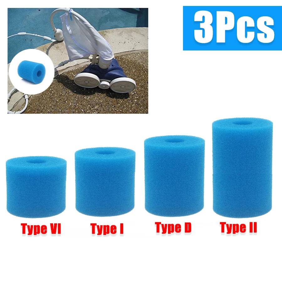 3pcs Blue Filter Sponge For Intex Type I/II/VI/D Washable Swimming Pool Filter Sponge Reusable Foam Cleaner Tub Filter Parts