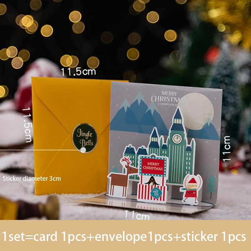 3D Pop UP Santa Cards Folding Merry Christmas Greeting Cards Xmas Gift for New Year Blessing Postcard Thank You Cards Decoration
