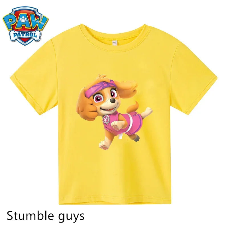 Paw Patrol Children T-shirt Simple Basic Black & White Short Sleeve Anime Cartoon Chase Skye Cute Summer Clothes Birthday Gift