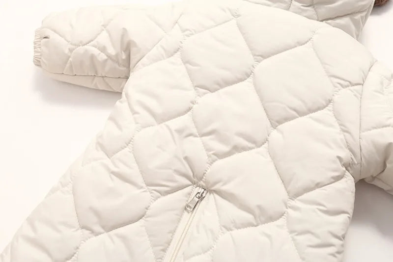 0-3Y Newborn Baby Bodysuit Children's Down Cotton Jacket Bear Ear Velvet Plush Jumpsuit Thick Rompers Baby Boys Girls Bodysuits