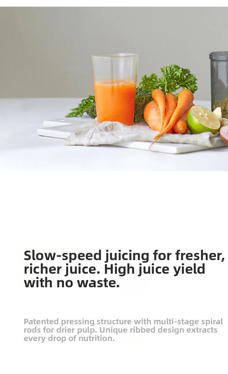 Large-Caliber Juicer Household Automatic Juicer Low-Speed Slag Juice Separation Food Grade 304 Stainless Steel Easy to Clean