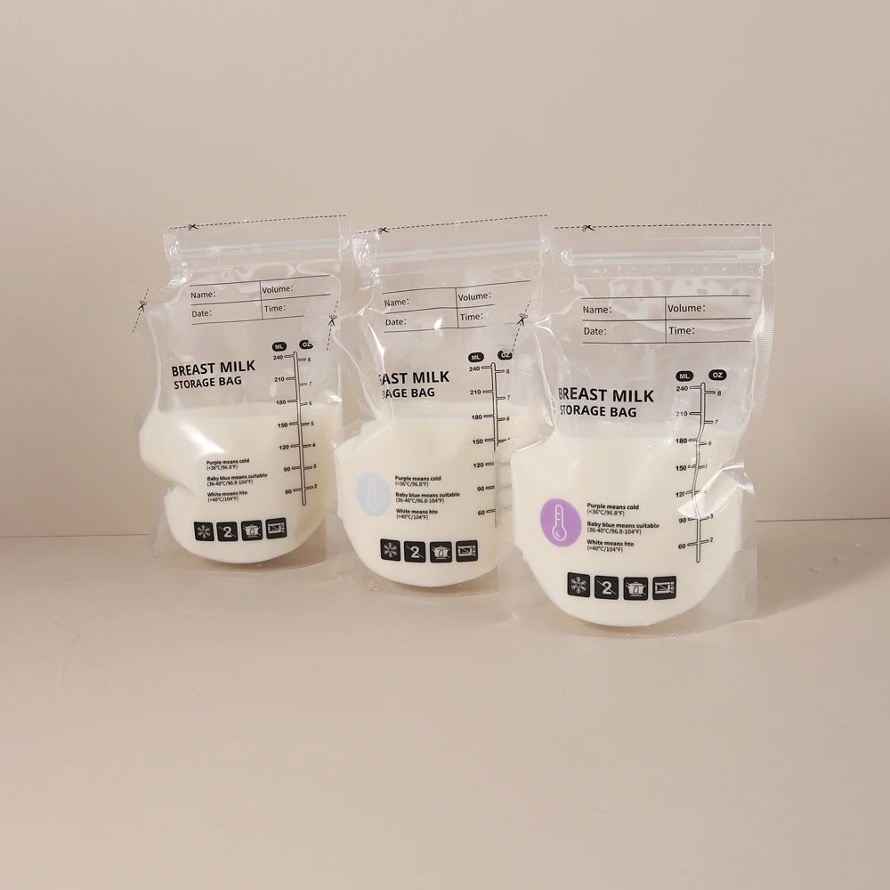 60 Pack Temperature Sensitive Breast Milk Storage Bags -Food Grade PE, Transparent with Measurement Lines,  Disposable & Leakpro