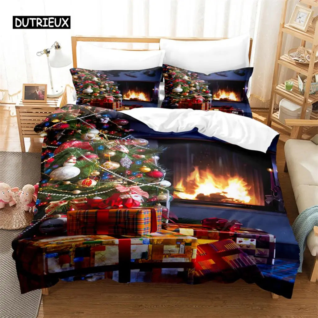 Christmas Snow Cartoon Gift Deer Bedding Set, Christmas Duvet Cover Set, Comfortable Breathable Duvet Cover, Christmas Xmas Gift