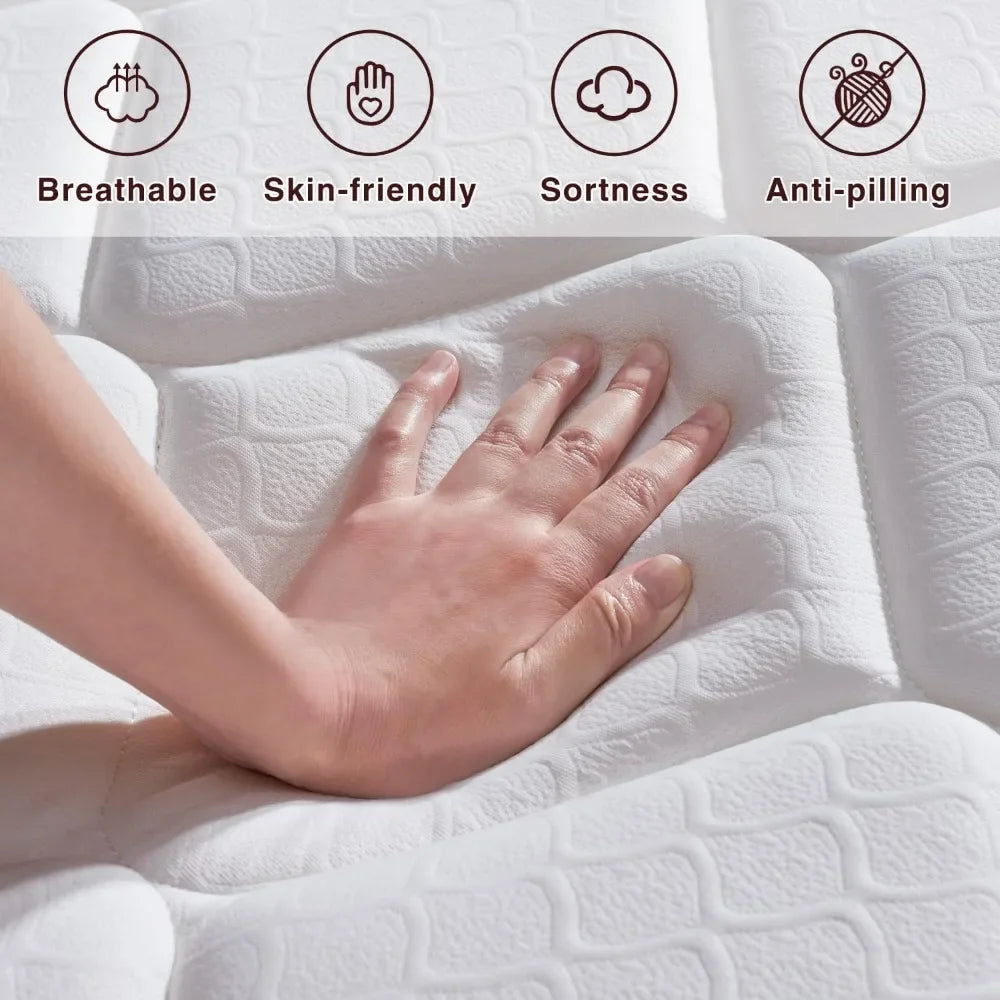 Matelas Queen, matelas Queen Size dans une boîte, matelas hybride en mousse à mémoire de forme avec ressorts ensachés individuels pour l'isolation du mouvement