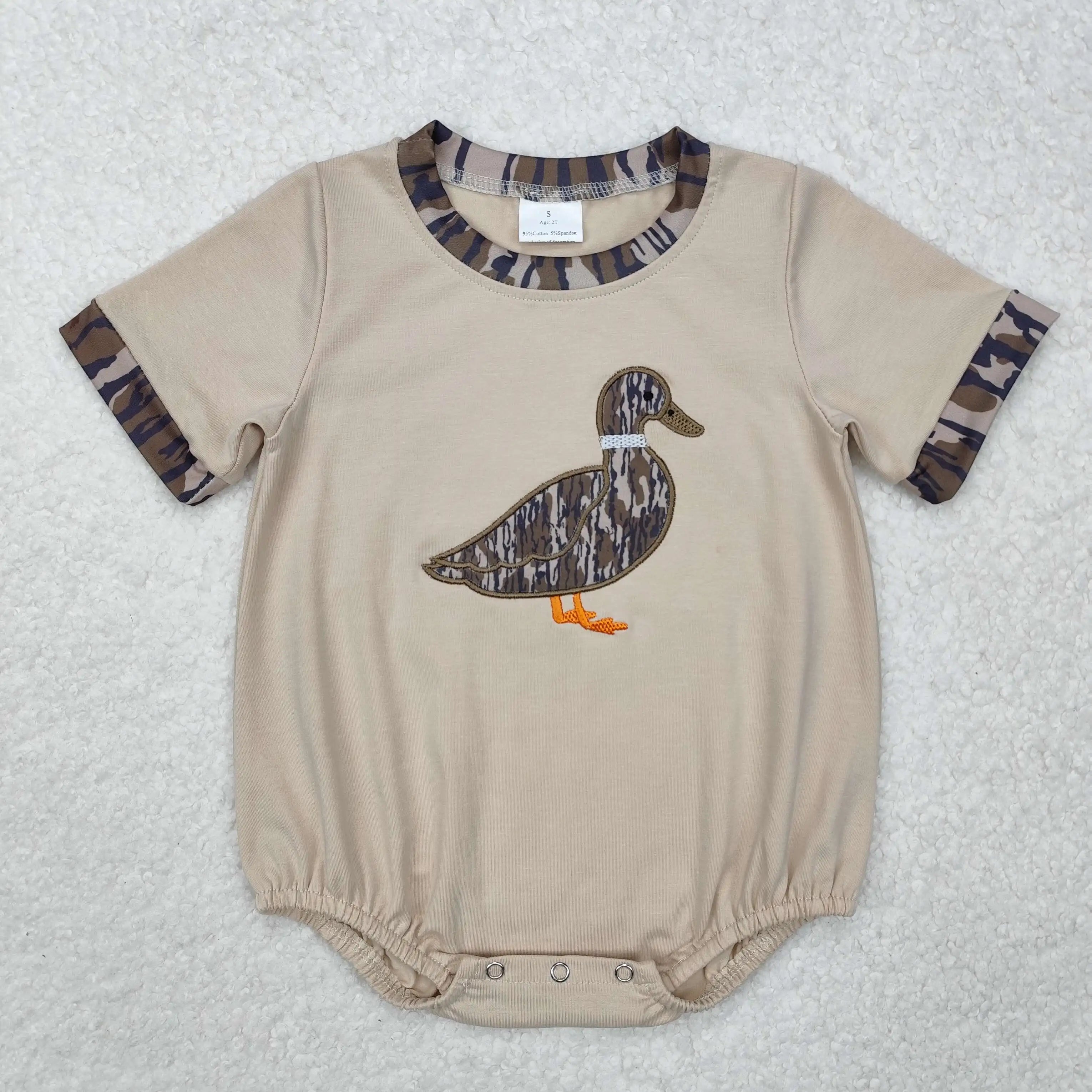 Wholesale Kids Children Short Sleeves Onesie Newborn Toddler Cotton Embroidery Baby Infant Boys Hunting Deer Duck Dog Rompers