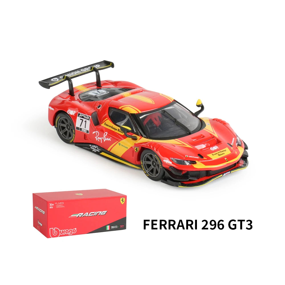 Bburago 1:43 Ferrari 296 GT3 Static Die Cast Vehicles Collectible Model Racing Car Toys