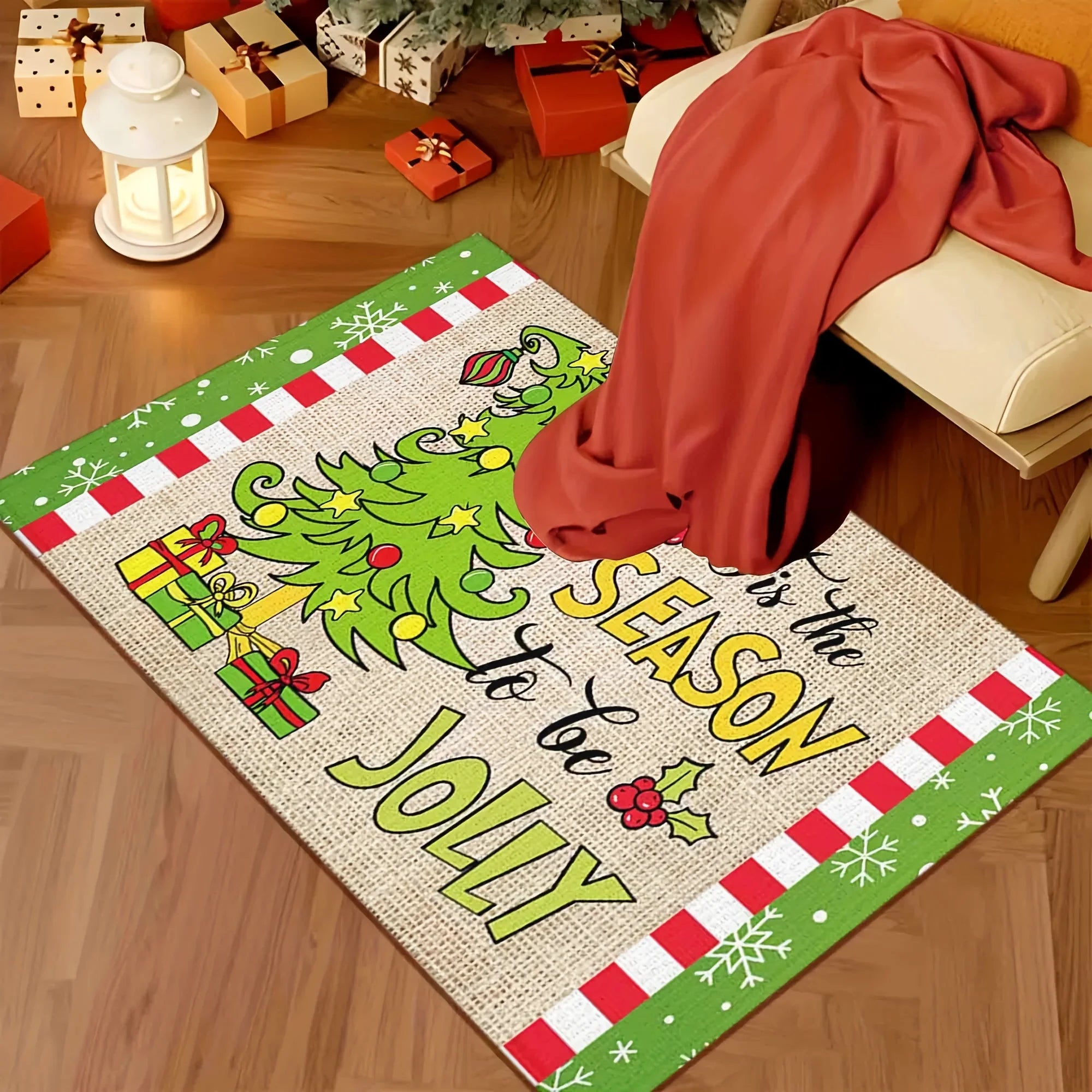 VIKAMA Christmas Grinch Green Monster Water-Resistant Anti-Slip Floor Mat For Entry Door Area - Aesthetic Home Decoration