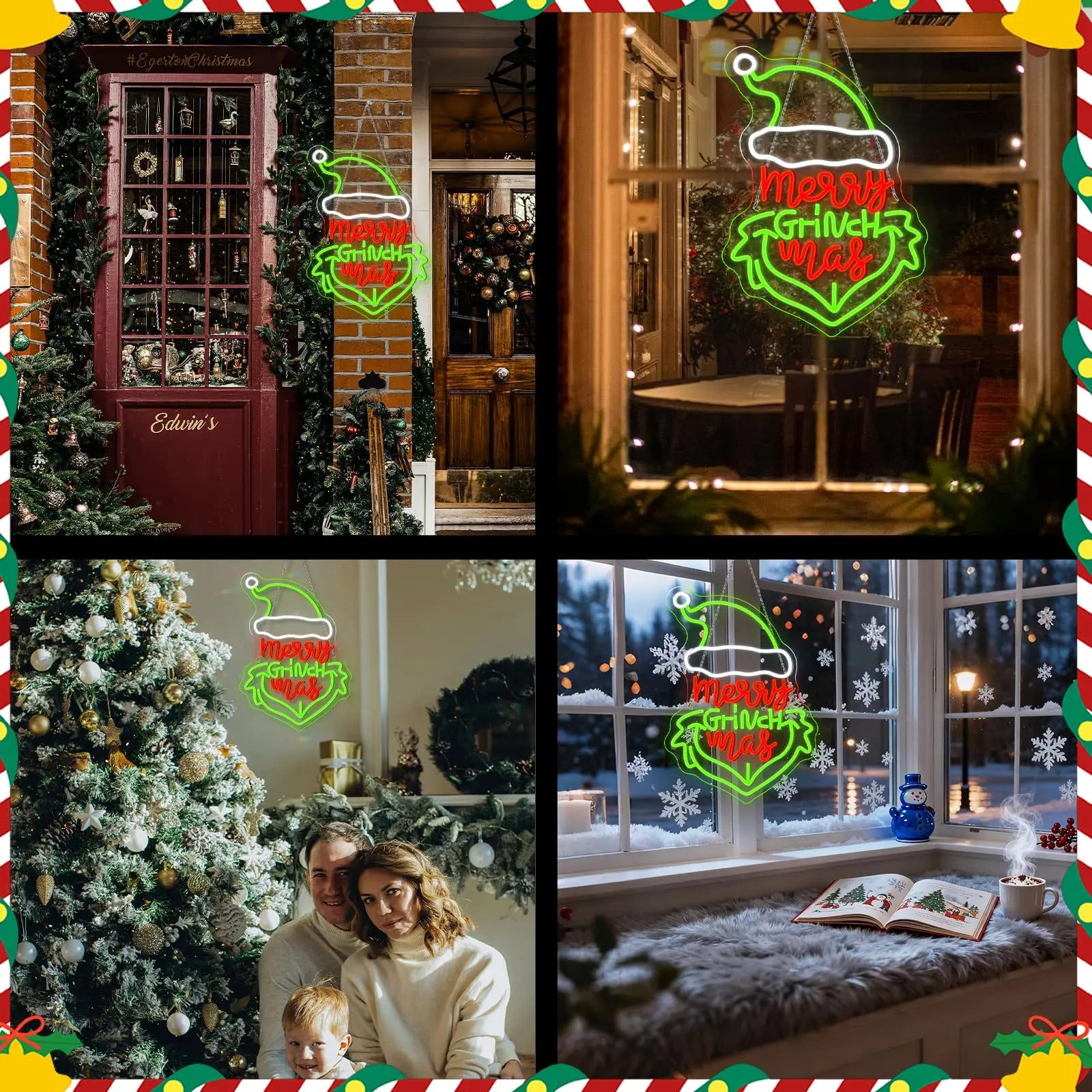 Merry Grinch Mas Neon Sign Green Monster Neon Sign Wall Decor for Bedroom Living Room Kids Room Festival Party New Year