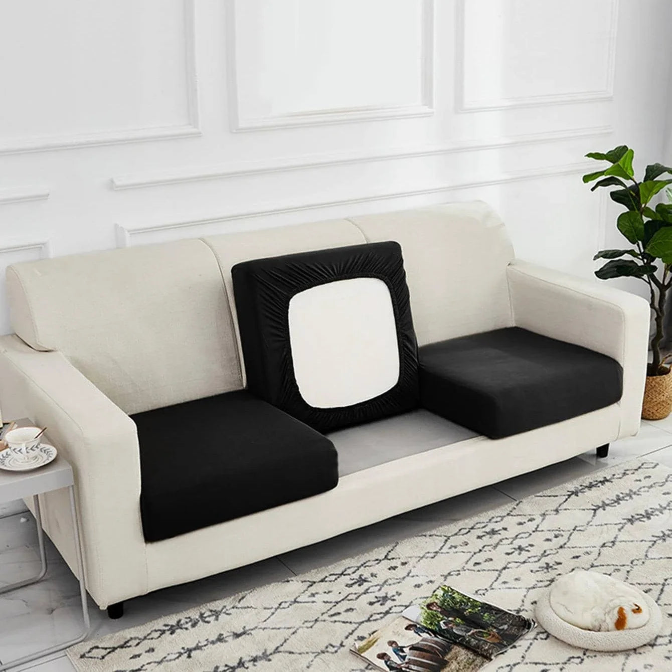 1pc  Solid Milk Silk Elastic Sofa Cover, Four Seasons Universal Sofa Slipcover,Dust-proof, anti-slip, detachable and washable so