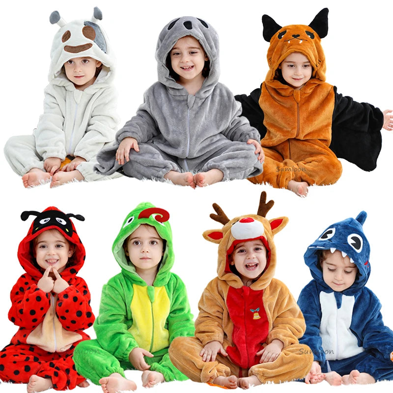 Winter Baby Rompers Baby Pijamas Halloween Ghost Bat Shark Deer Animal Cartoon Hooded Jumpsuits Cosplay Costume Boys Girl Pajama