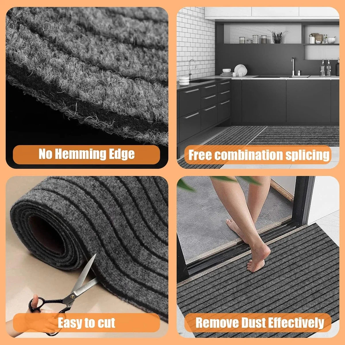 Striped Carpet Anti Slip Door Mat, Solid Color Kitchen Floor Mat, Easy To Clean, Suitable for Corridors, Kitchens, Bathrooms
