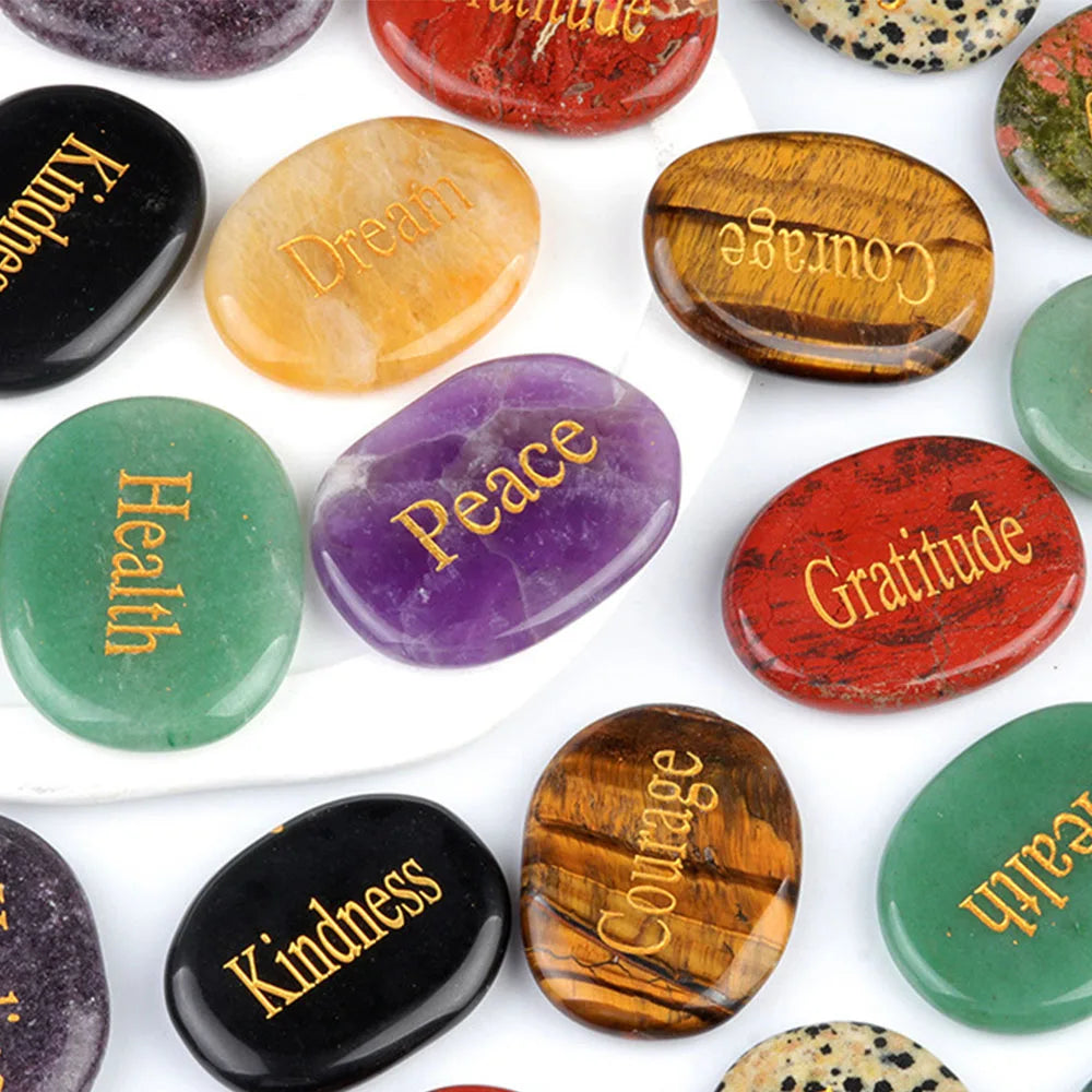 Natural Crystal Engraved Different Inspirational Word Worry Stones Reiki Healing Christmas Thanksgiving Gifts