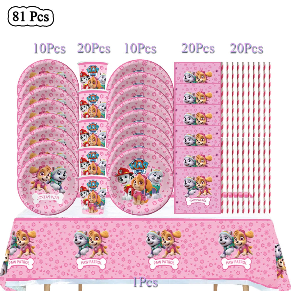 Paw Patrol Birthday Decorations Dogs Skye Disposable Tableware Party Package Tablecloth Kids Favor Childrens Party Supplies