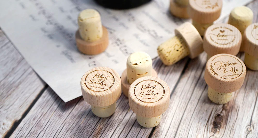 Custom 10/50/100pcs Wine Cork Stoppers Wedding Party Thank You Favors for Guest Engraved Wooden Bottle Cork Stopper