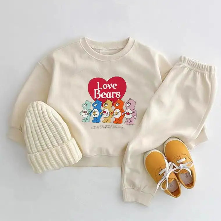 Trendy Brand Cute Bear Children's Sweatshirt + Pants 2pc/set Spring Fall Clothing Loose Casual Tracksuit Girl Long Sleeve Suit