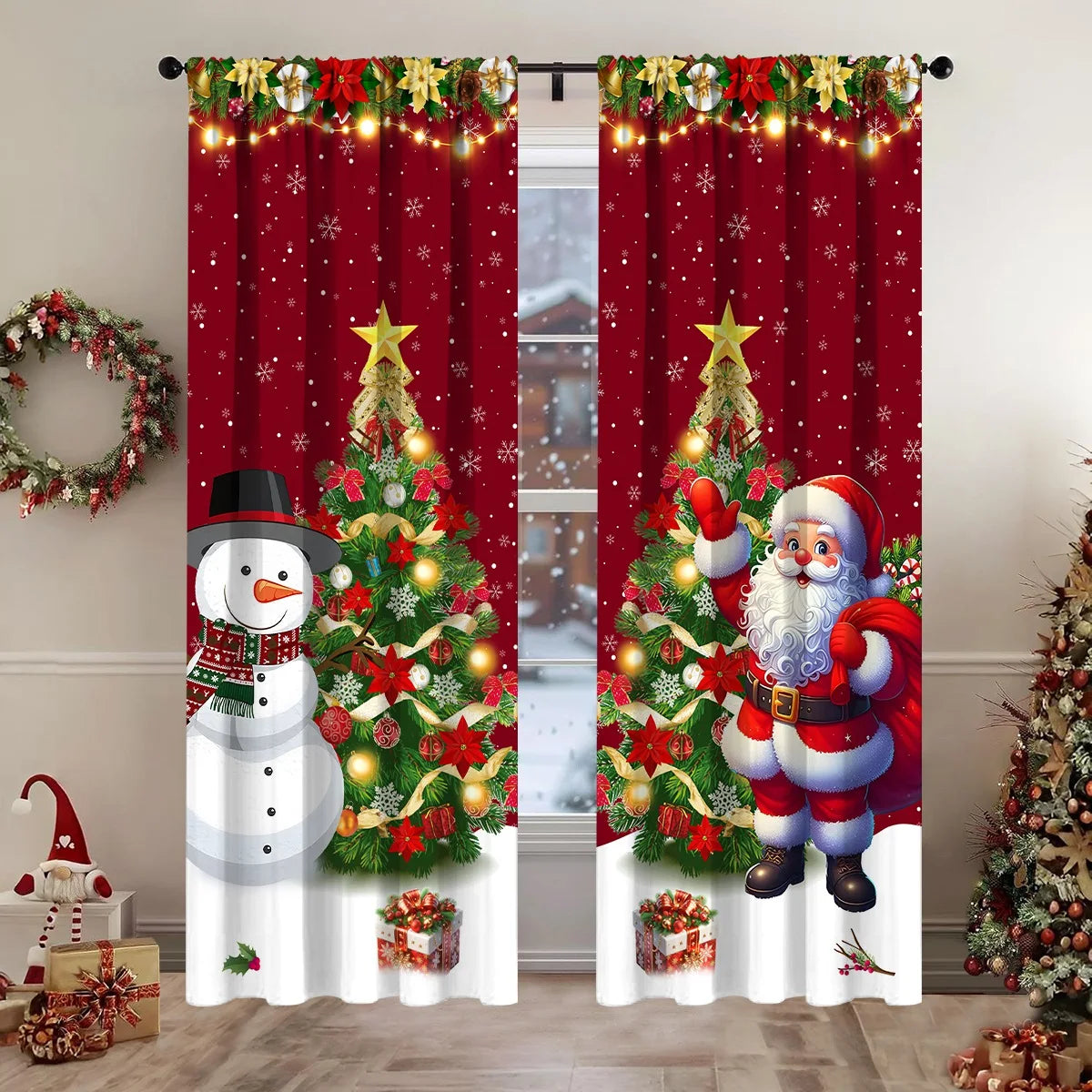 2pcs Christmas Curtain Merry Christmas Decoration for Home 2025 Xmas Curtain Window Ornaments Navidad Natal New Year Gift 2026