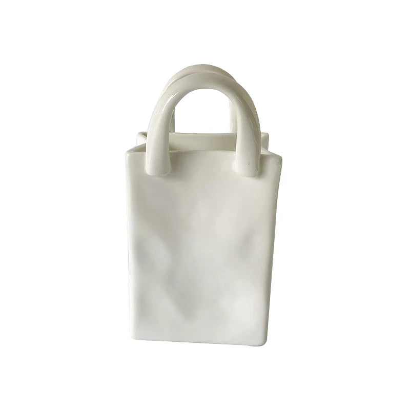 Handbag Shape Vase Modern Decorative White Vase Home Decoration Dried Flower Arrangement Table Decoration