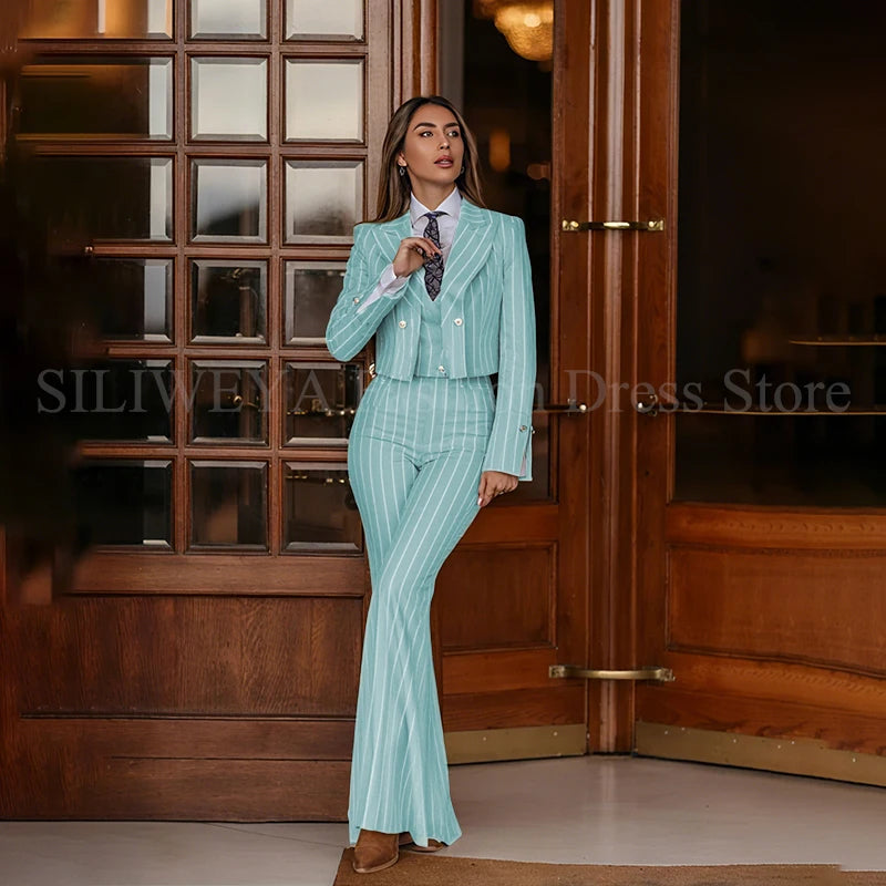 Smart Casual Women 3 Piece Set Stripes Jacket Pants Vest Stylish OfficeFemale Suit Trajes De Mujer Elegante