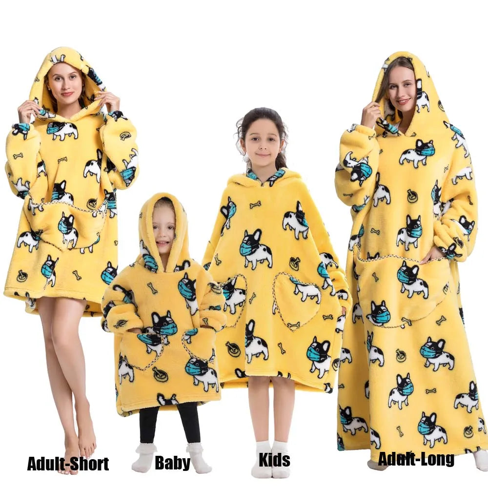 Oversize Winter Sherpa Blanket Plush Polar Fleece Family Matching Hoodie Girls Sweatshirt Homewear Halloween Women Kids Clothes