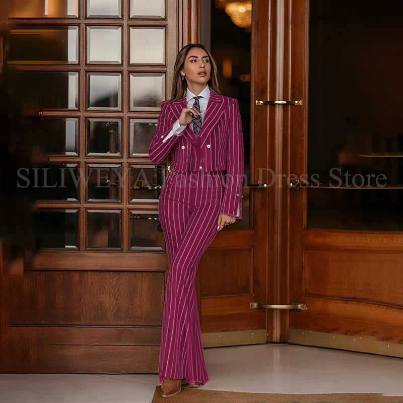 Smart Casual Women 3 Piece Set Stripes Jacket Pants Vest Stylish OfficeFemale Suit Trajes De Mujer Elegante