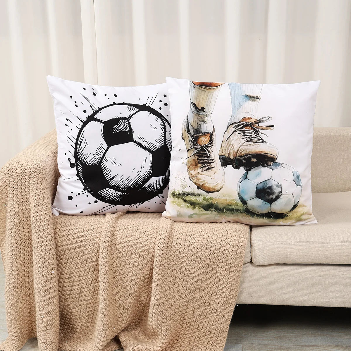 45x45cm Soccer Ball Football Sports Watercolor Pillowcase Printing Polyester Cushion Cover Decor Pillow Case Cover Home Decor