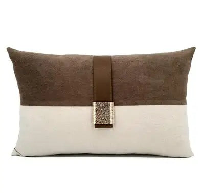 light luxury brown cream /orange grey patchwork cushion cover pillowcase sofa waist pillow cover with golden buckle