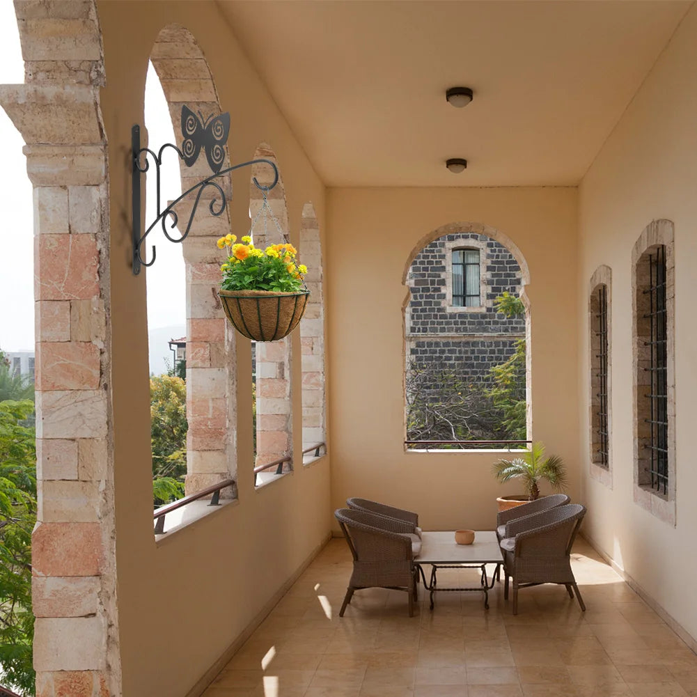 11.8inch Hanging Plant Bracket Iron Decorative Wall Hanger Hooks Black Iron Plant Hanger Bracket for Flower Baskets Wind Chimes