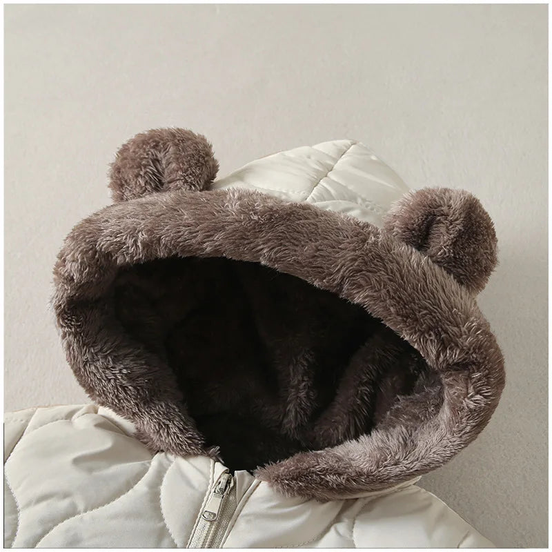 0-3Y Newborn Baby Bodysuit Children's Down Cotton Jacket Bear Ear Velvet Plush Jumpsuit Thick Rompers Baby Boys Girls Bodysuits