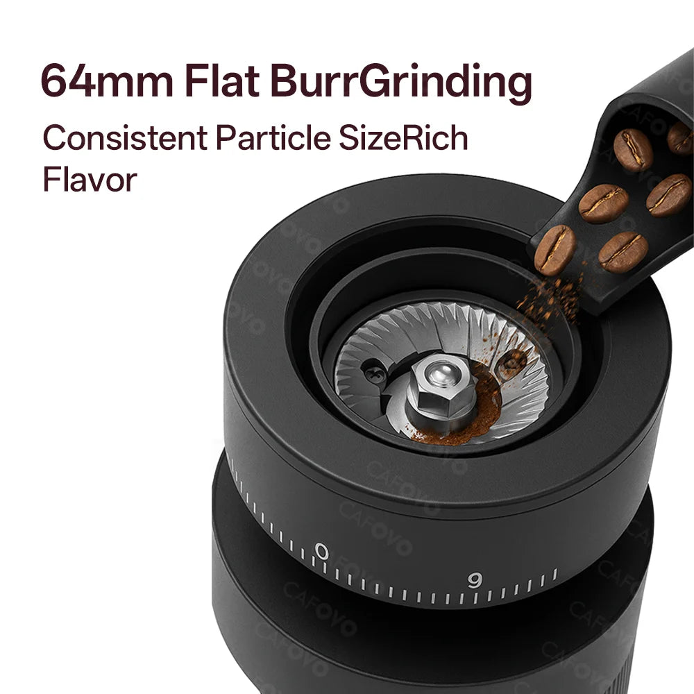 CAFOVO Q64 Electric Espresso Grinder Single Dose Coffee Grinder 3200RPM Stepless Adjustment 64mm Flat Burr Plasma Anti-Static