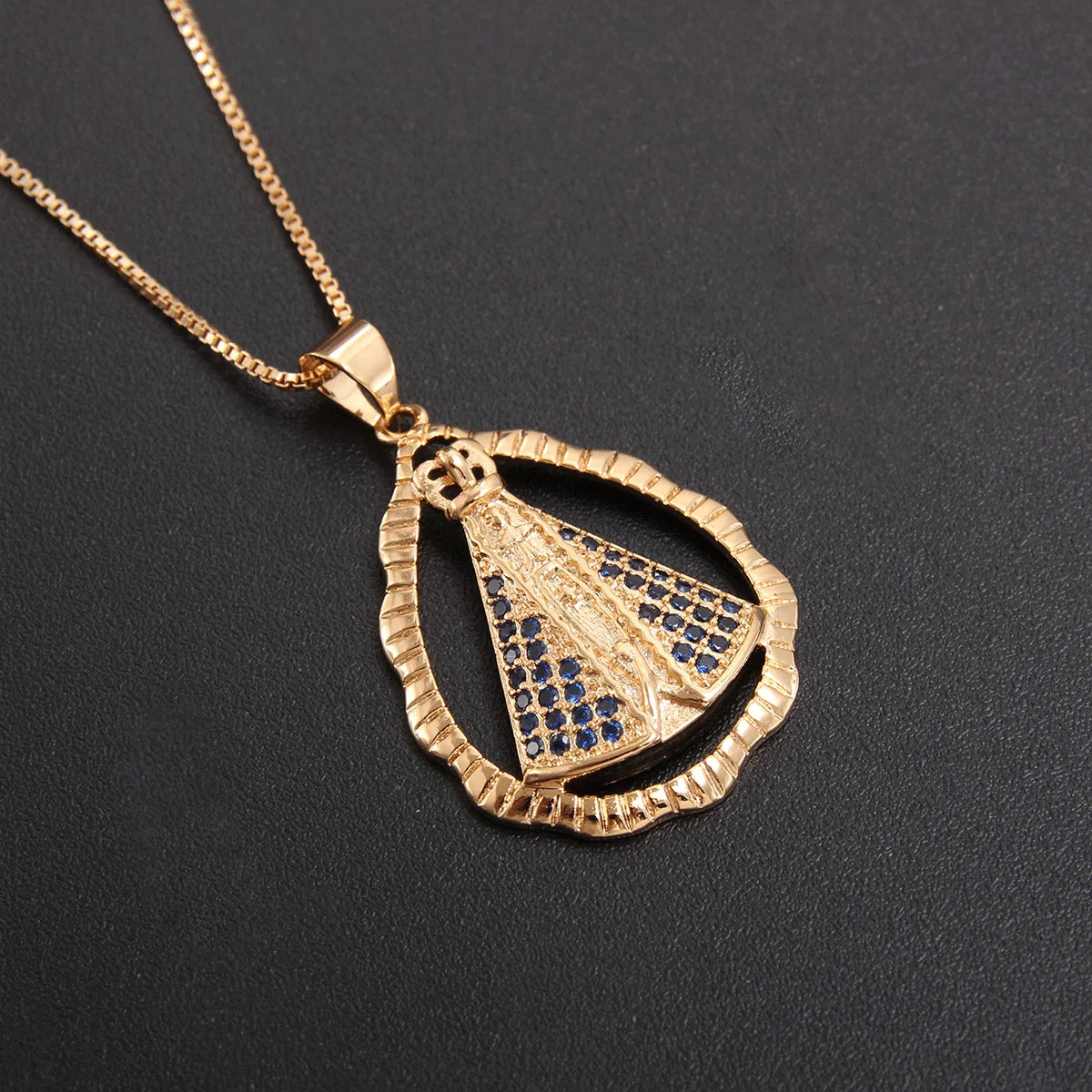 SUNSLL Trendy Geometric Religious Necklace Virgin Mary Zircon Pendant Choker For Women Ladies Party Fashion CZ Jewelry 1PC