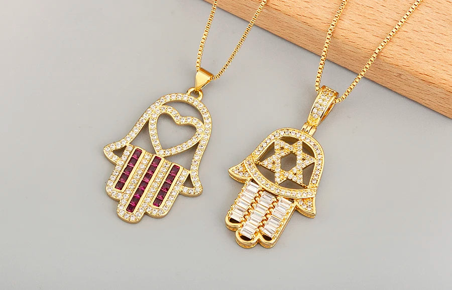 قلادة على شكل قلب/نجمة من الكريستال التركي من AIBEF قلادة على شكل كف يد وحمة من النحاس والزركون مجوهرات للنساء كهدية للبيع بالجملة مع شحن مباشر