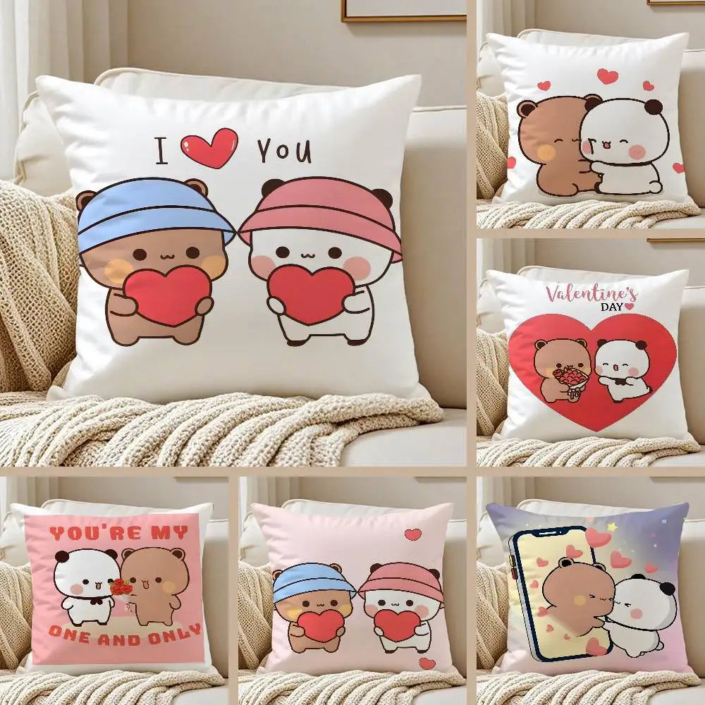 غطاء وسادة جميل مضاد للغبار بسحاب غير مرئي، غطاء وسادة أريكة قصير من القطيفة الحريرية، مطبوع عليه صورة بوبو ودودو الكرتونية