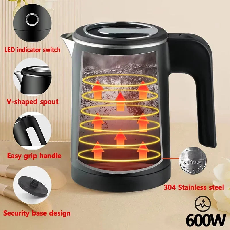 Portable Electric Kettle 600W 500ML Stainless Steel Water Boiling Pot for Home Office Travel Electric Kettle Kitchen Appliance
