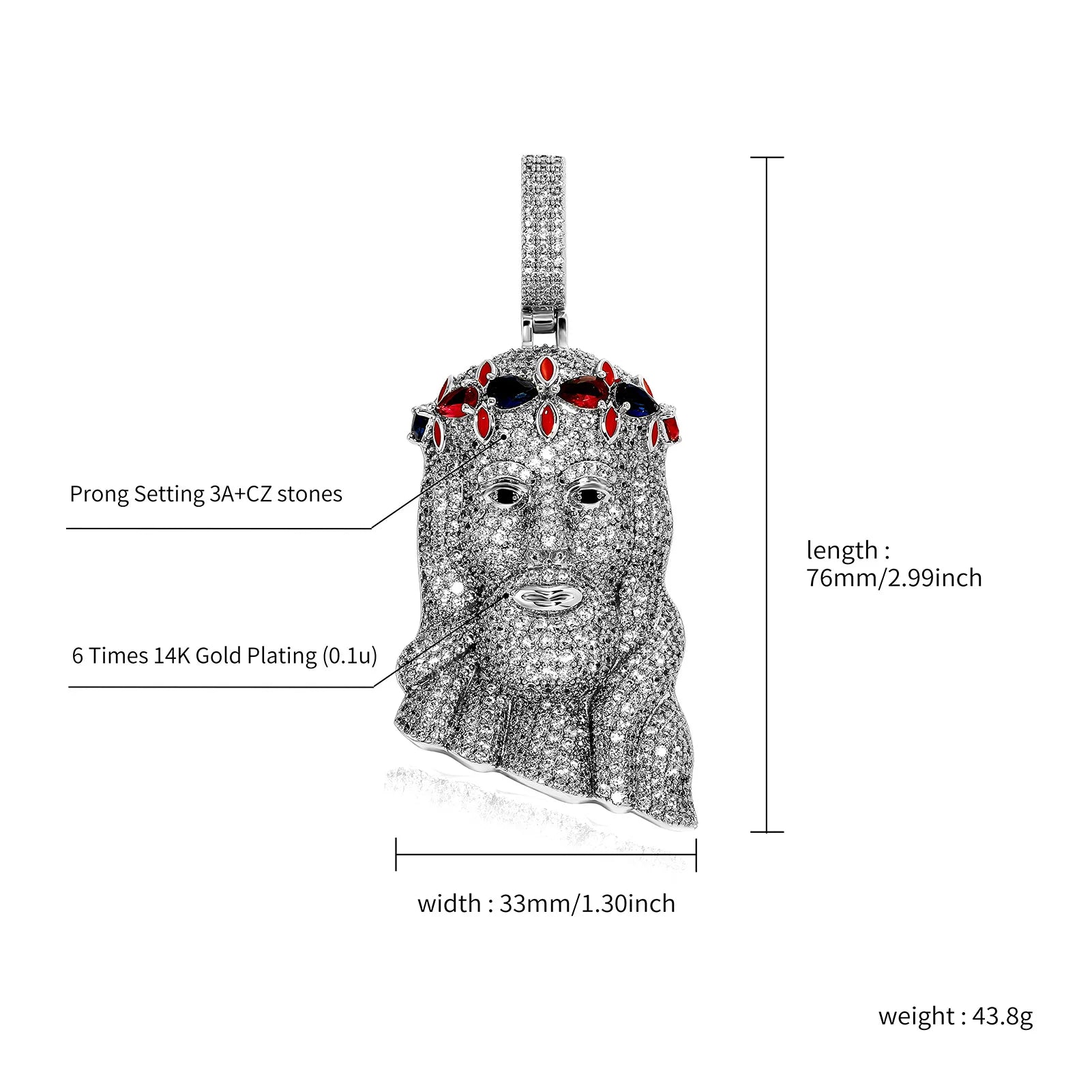 TOPGRILLZ Hip Hop Jesus Pendant Necklace High Quality Copper Gold Plated Iced Out Micro Pave Cubic Zirconia Punk Style Jewelry