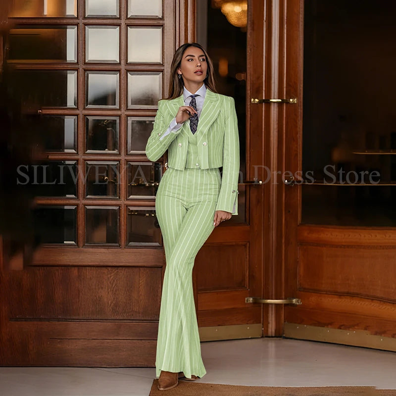 Smart Casual Women 3 Piece Set Stripes Jacket Pants Vest Stylish OfficeFemale Suit Trajes De Mujer Elegante