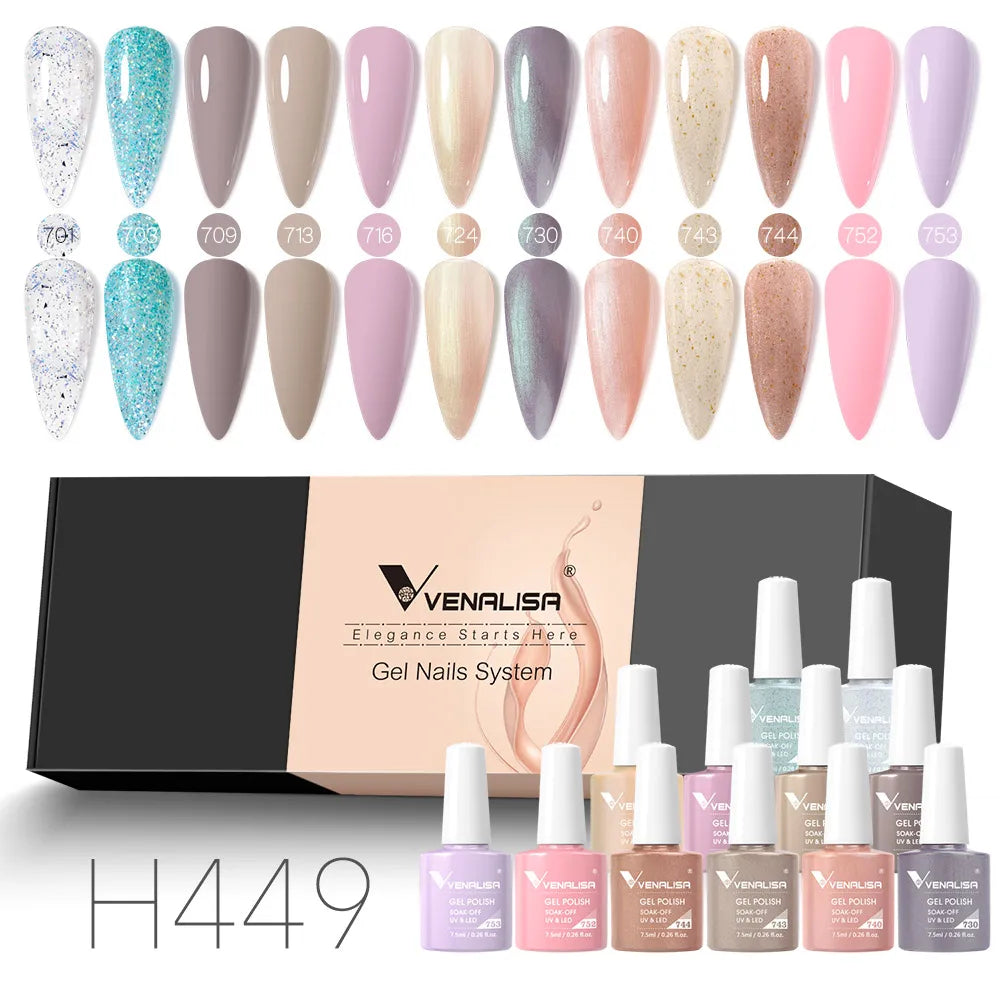 12pcs/kit Venalisa Vernis à ongles gel pigmentée Terre brune