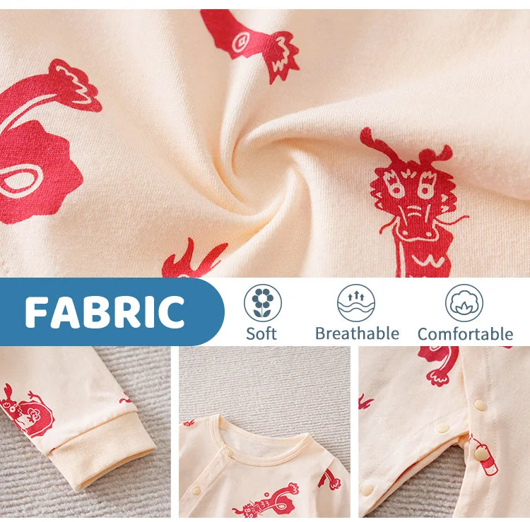 Chinese Style Baby Jumpsuit With New Year's Dragon Clothing For Babies Aged 0-18 Months Made Of Pure Cotton And Long Sleeved