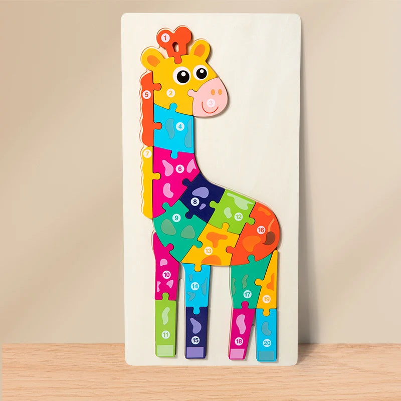 High Quality Large Animal 3D Wooden Puzzle Baby Cartoon Animal Jigsaw Early Learning Cognition Game Puzzle Toys for Children