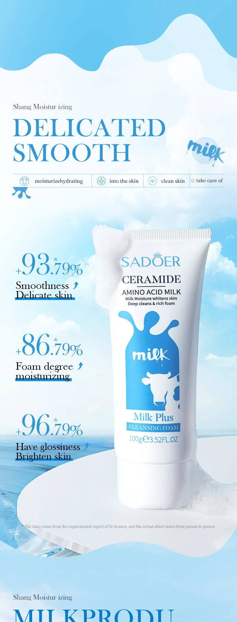 SADOER Milk Facial Cleanser Nourishing Moisturizing Skin Brightening Face Wash Foam Face Cleanser Facial Skin Care for Beauty