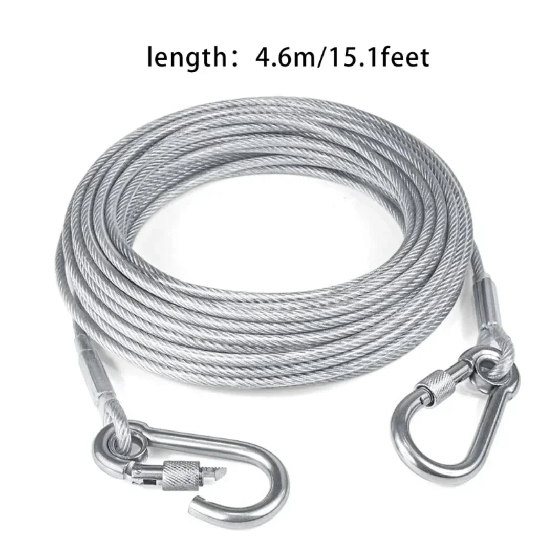 4.6m/9m/15m Double Leashes Stainless Steel Dog Tie  Strap Cable Leash Raction Rope with Metal Buckle Steel Wire Collar Outdoor
