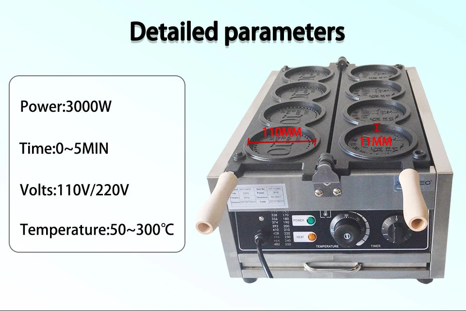 XEOLEO Commerical 4PCS Korean Coin Waffle Maker 3000W Non-stick Coating Gold Coin Bread Waffle Making Maker Electric/Gas