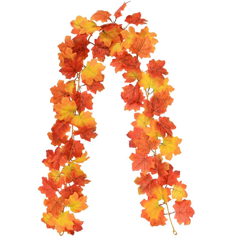200cm Artificial Vines Red Autumn Maple Leaves Fake Garland For Home Christmas Halloween Thanksgiving Party Fireplace Fall Decor