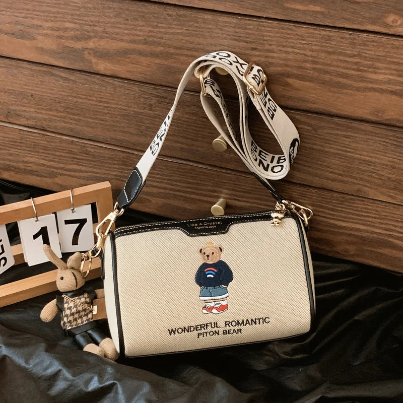 Designer style bag 2025 new model versatile embroidery new cartoon style fashionable little bear crossbody bag casual pillow bag