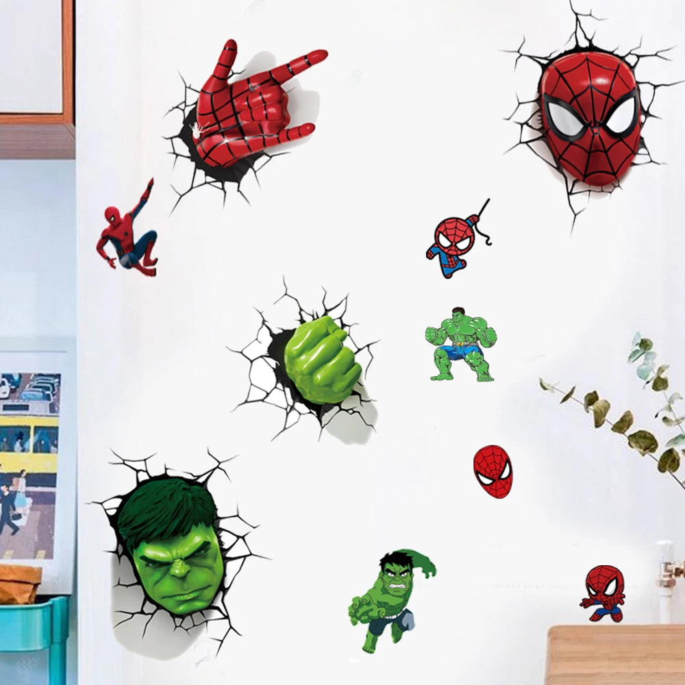 3D superhero spider wallpaper stickers for children's rooms, boys' bedrooms, self-adhesive home wall decorations, vinyl stickers