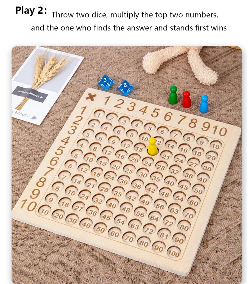 99 Multiplication Board Game Wooden Montessori  Kids Learning Educational Toys Math Counting Hundred Board Interactive Thinking