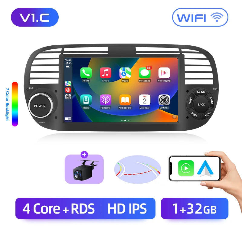 Junsun Android13 Car Radio For FIAT 500 500C Abarth 2007-2015 Car Smart Systems For Apple Carplay FM GPS SWC BT